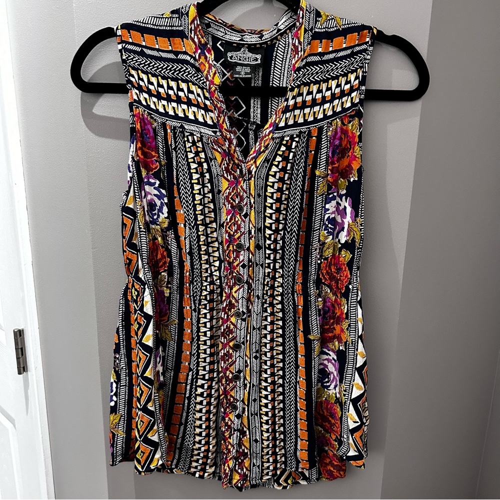 Angie Multicolored Button Down Tank-Sm